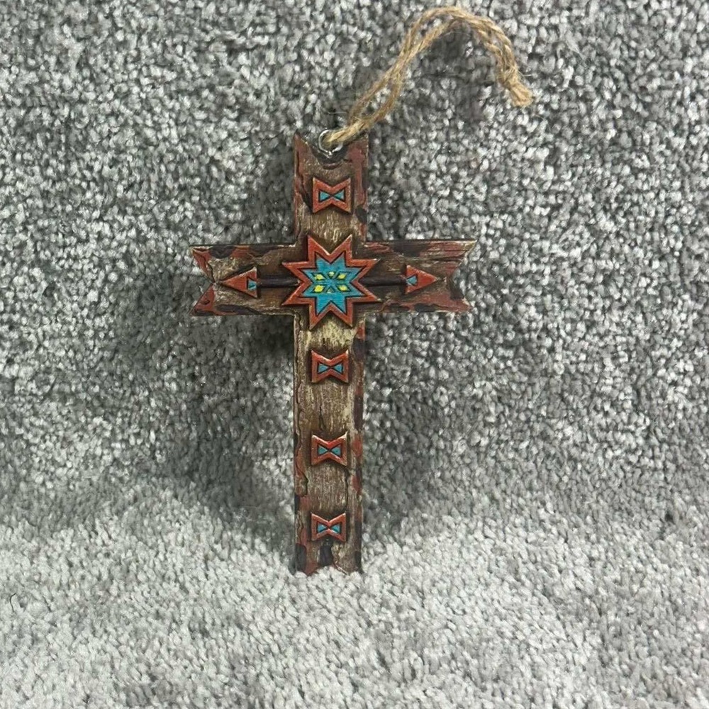 Southwestern Wall Cross Brown Tribal Geometric Star Hanging‎ Decor